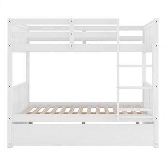 Trikiousd Full Over Full Bunk Bed with Twin Trundle, 3-in-1 Solid Wood Bed Converts to 2 Full Beds
