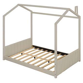 Trikiousd House Bed Velvet Floor Bed Playhouse Wood Bed Frame, No Box Spring Needed