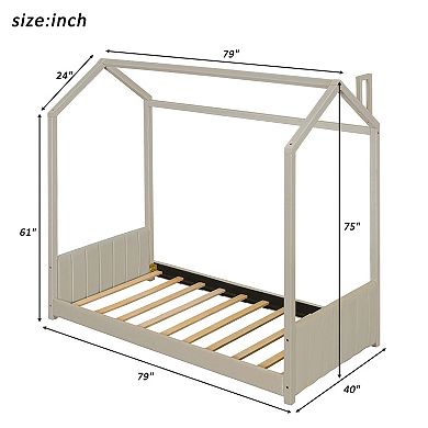 Trikiousd House Bed Velvet Floor Bed Playhouse Wood Bed Frame, No Box Spring Needed