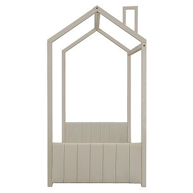 Trikiousd House Bed Velvet Floor Bed Playhouse Wood Bed Frame, No Box Spring Needed