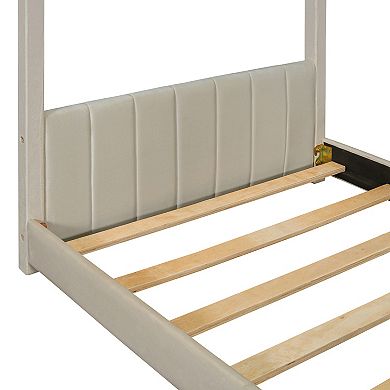 Trikiousd House Bed Velvet Floor Bed Playhouse Wood Bed Frame, No Box Spring Needed
