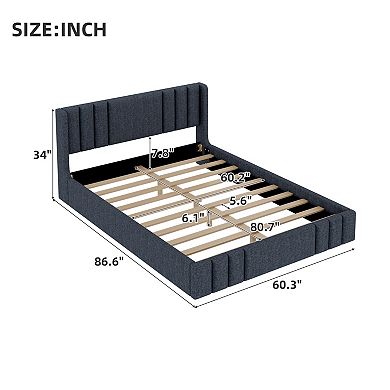 Trikiousd Upholstered Platform Bed Frame Mattress Foundation Grounding Floor Bed Wingback Bed
