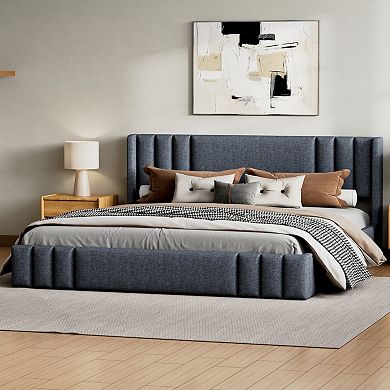 Trikiousd Upholstered Platform Bed Frame Mattress Foundation Grounding Floor Bed Wingback Bed