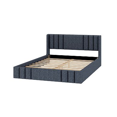 Trikiousd Upholstered Platform Bed Frame Mattress Foundation Grounding Floor Bed Wingback Bed