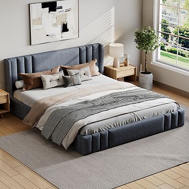Trikiousd Upholstered Platform Bed Frame Mattress Foundation Grounding Floor Bed Wingback Bed