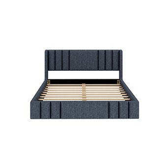 Trikiousd Upholstered Platform Bed Frame Mattress Foundation Grounding Floor Bed Wingback Bed