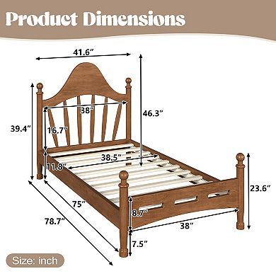 Trikiousd Solid Wood Frame Bed Platform Bed Low Profile Bed, Slatted Support Panel Bed