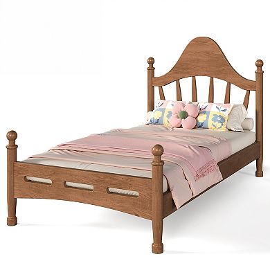 Trikiousd Solid Wood Frame Bed Platform Bed Low Profile Bed, Slatted Support Panel Bed