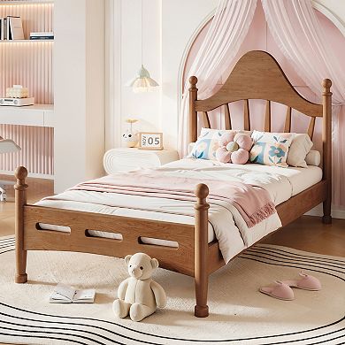 Trikiousd Solid Wood Frame Bed Platform Bed Low Profile Bed, Slatted Support Panel Bed