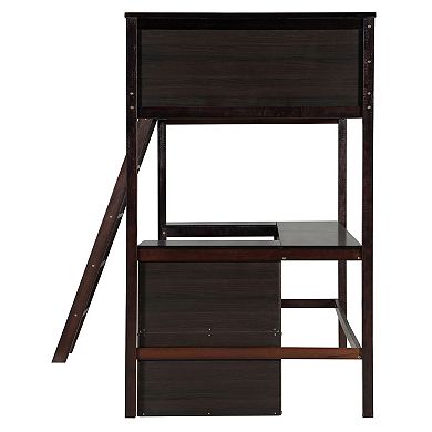 Trikiousd Solid Wood Loft Bed Space Saving Twin Size Bed with Desk and Shelves