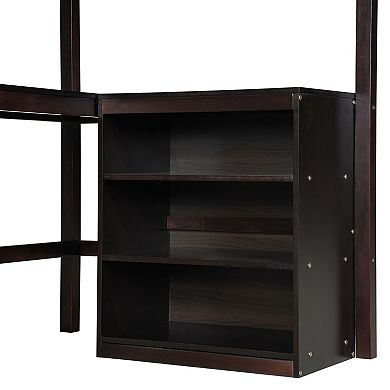 Trikiousd Solid Wood Loft Bed Space Saving Twin Size Bed with Desk and Shelves
