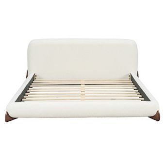 Trikiousd Low Profile Platform Bed Upholstered Bed w/ Boucle Thick Headboard, Solid Wood Anchor Legs