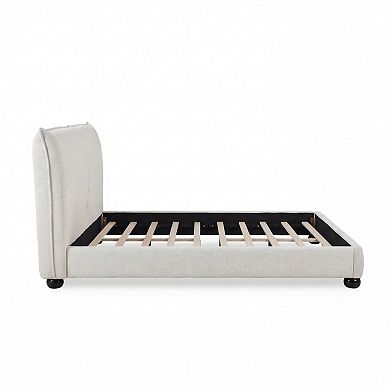 Trikiousd Modern Upholstered Platform Bed with Linen Pillow-Back Headboard, Grounding Wingback Bed