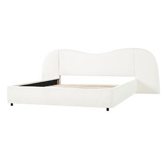 Trikiousd King Bed Frame Upholstered Boucle Platform Bed with Curved Wide Headboard