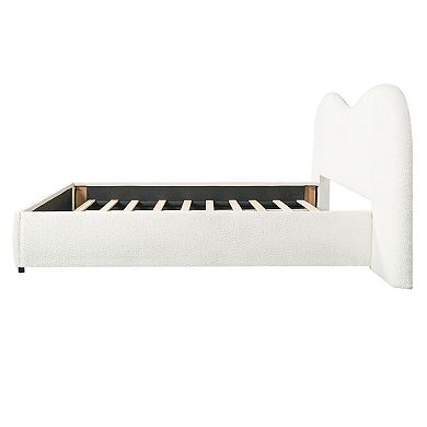 Trikiousd King Bed Frame Upholstered Boucle Platform Bed with Curved Wide Headboard