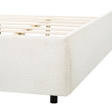 Trikiousd King Bed Frame Upholstered Boucle Platform Bed with Curved Wide Headboard