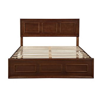 Trikiousd Pine Bed Frame with Adjustable Headboard, Rustic Platform Bed Noise-Free Panel Bed