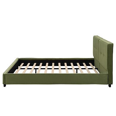 Trikiousd King Size Bed Velvet/Boucle Upholstered Platform Bed, Tufted Square Corners Haedboard