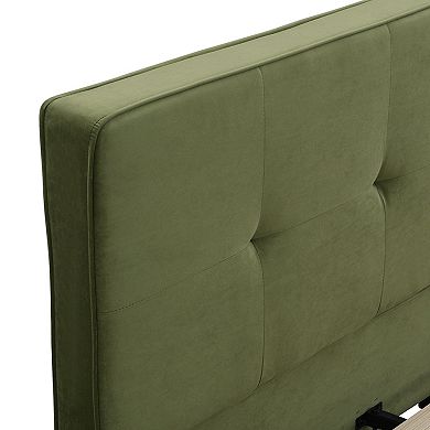 Trikiousd King Size Bed Velvet/Boucle Upholstered Platform Bed, Tufted Square Corners Haedboard