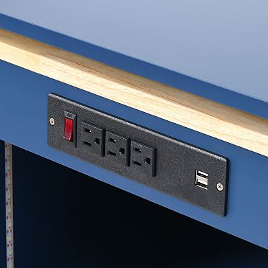 Trikiousd LED Rolling Kitchen Island with Extended Dining Table, Power Outlets, 2 Fluted Glass Doors