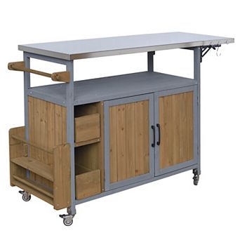 Trikiousd Outdoor Grill Cart Rolling Bar Cart with Stainless Steel Top, Spice Rack, Towel Rack