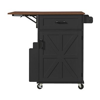 Trikiousd Kitchen Island with Drop Leaf and One Drawer, Rolling Cart Storage Table with Towel Rack