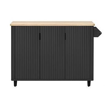 Trikiousd 51" Fluted Kitchen Island Accent Rolling Kitchen Cart on Wheels w/Towel Rack, Drop Leaf