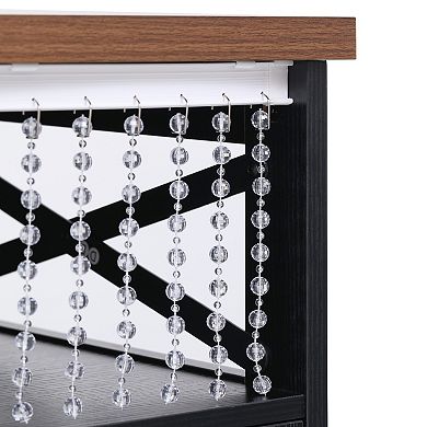 Trikiousd 46.5'' Rolling Kitchen Island Cart w/ Drape of Beads, Power Outlet, Drop Leaf, 3 Drawers