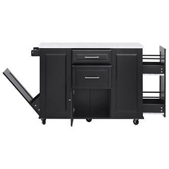 Trikiousd Kitchen Island with Drop Leaf, Storage Tilt Trash Can Cabinet, Pull Out Cabinet Organizer