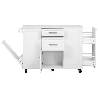 Trikiousd Kitchen Island with Drop Leaf, Storage Tilt Trash Can Cabinet, Pull Out Cabinet Organizer