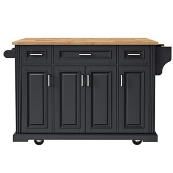 Trikiousd 54" Kitchen Island w/Drop Leaf, 3 Drawers, Rolling Cart On 4 Wheels w/Adjustable Shelves
