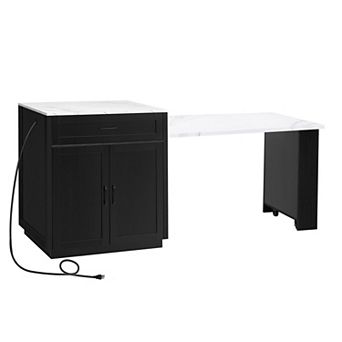 Trikiousd 82.7" Kitchen Island with Extendable Dining Table for 4-6 with Storage, Charging Station