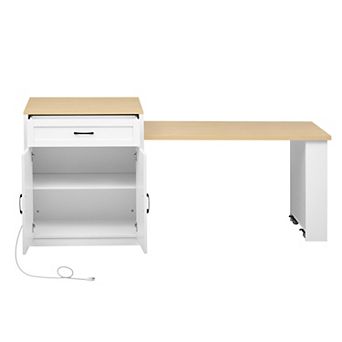 Trikiousd 82.7" Kitchen Island with Extendable Dining Table for 4-6 with Storage, Charging Station