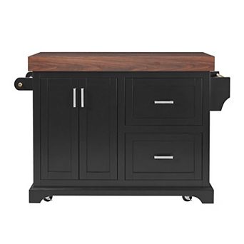 Trikiousd 53" Kitchen Island with Spice, Towel Racks, Portable Rolling Island Table with 2 Drawers