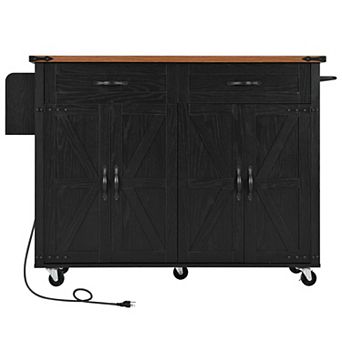 Trikiousd Kitchen Island Rolling Dining Storage Cart w/ Power Outlet, Drop Leaf, Spice Rack, Drawer