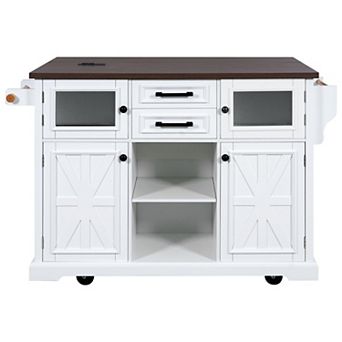 Trikiousd 54.9" Kitchen Island w/ Drop Leaf, Power Outlet, Rolling Kitchen Storage Cart on 4 Wheels