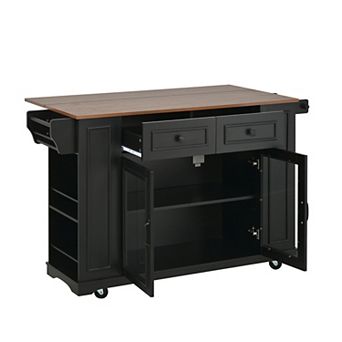 Trikiousd 54" Mobile Kitchen Island Cart w/ Glass Door Storage, Power Outlet, Spice Rack, Towel Rack