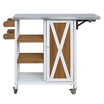 Trikiousd Outdoor Kitchen Island Grill Table Cart w/Storage, Towel Rack, Stainless Steel Worktop