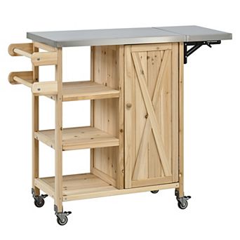 Trikiousd Outdoor Kitchen Island Grill Table Cart w/Storage, Towel Rack, Stainless Steel Worktop