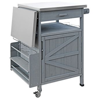 Trikiousd 40.5" Outdoor Grill Cart w/ Stainless Steel Top, Solid Wood BBQ Prep Table w/ Drop Leaf