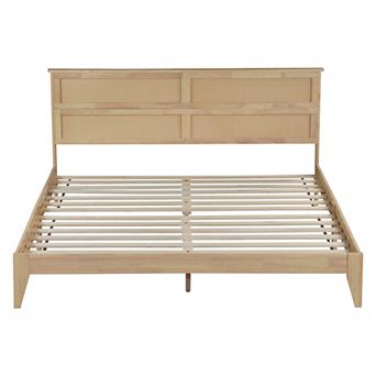 Trikiousd Solid Wood Bed Bohemian Rattan Bed Frame with Central Support Beams