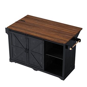 Trikiousd Large Rolling Kitchen Island with Drop Leaf, Power Outlet, Coffee Bar Cabinet w/ 4 Drawers