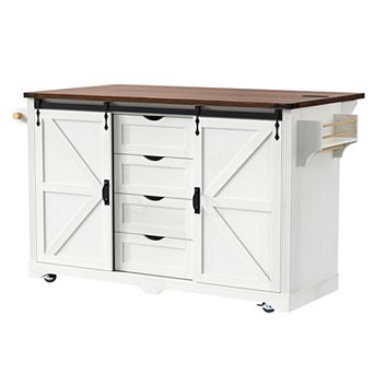 Trikiousd Large Rolling Kitchen Island with Drop Leaf, Power Outlet, Coffee Bar Cabinet w/ 4 Drawers