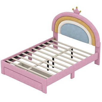 Trikiousd Full Size Upholstered Bed Velvet Princess Rainbow Platform Bed with Storage Drawer