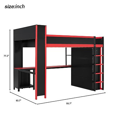 Trikiousd Wooden Queen Size Loft Bed with Desk, Wardrobe, Storage Headboard & USB