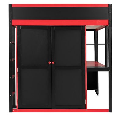 Trikiousd Wooden Queen Size Loft Bed with Desk, Wardrobe, Storage Headboard & USB
