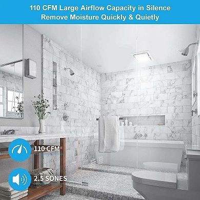 110 CFM Ceiling Bathroom Exhaust Fan with Light in White