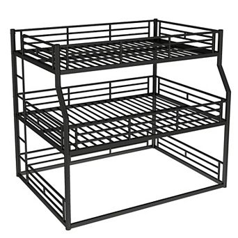 Trikiousd Full XL over Queen over Queen Triple Bunk Bed Metal Stucture Bedframe w/ Safety Guardrail