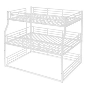 Trikiousd Full XL over Queen over Queen Triple Bunk Bed Metal Stucture Bedframe w/ Safety Guardrail