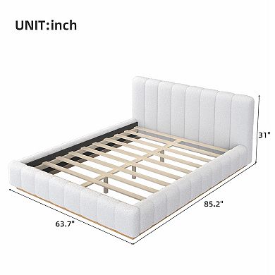 Trikiousd Modern Boucle Platform Bed Low Profile Upholstery Grounded Bed with Solid Wood Base